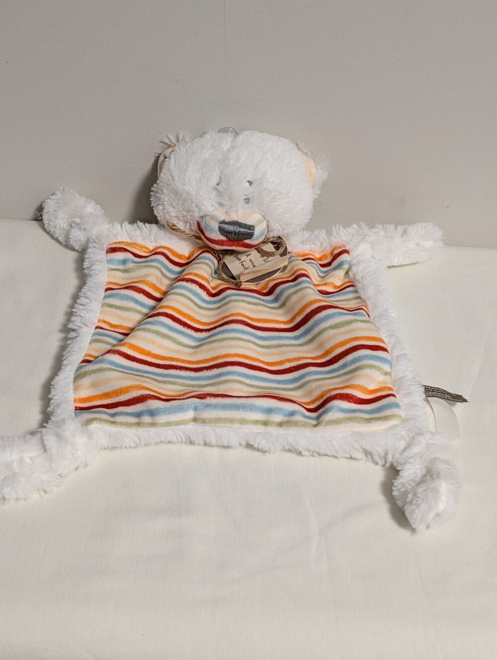 Demdaco Bear Lovey. Knotted Corners. Bright Coloured Stripes. Rattle In Head NWT